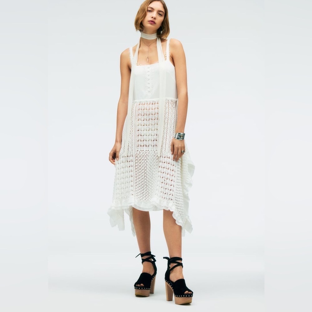 NWT ZARA Studio WHITE CROCHET COMBINATION POINTELLE DRESS LIMITED EDITION M